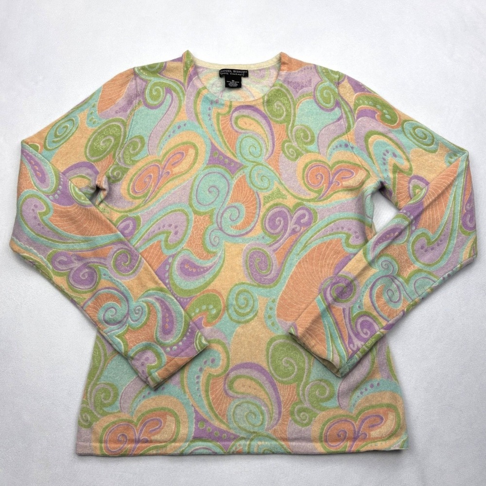 Daniel Bishop Sweater Womens Medium Cashmere Pastel Abstract Swirl Hong Kong Mod